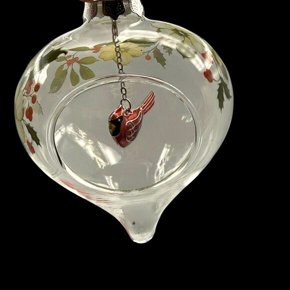 Vtg 2017 Hallmark Winter Cardinal QGO1822 Glass Orb Metal Bird Keepsake Ornament - Picture 1 of 12